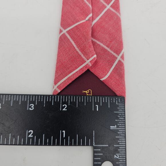 Original Penguin Skinny Colby Neck Tie Cotton Designer Plaid Argyle Red White - Picture 4 of 7